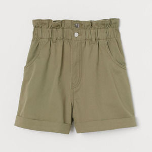 H&M NWT Olive Green Cotton High Waist Cuffed Casual Paperbag Shorts